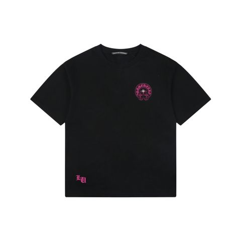 Chrome Hearts Pink Purple Sanskrit Cross Embroidered T-Shirt