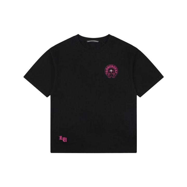 Chrome Hearts Pink Purple Sanskrit Cross Embroidered T-Shirt