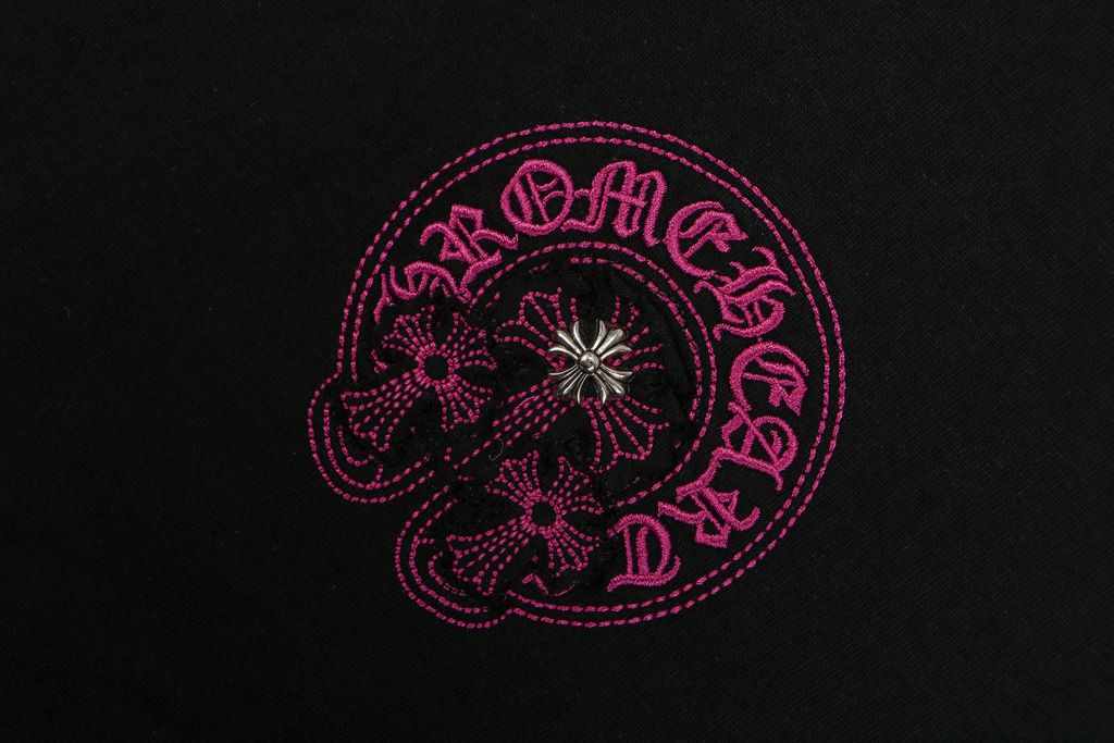 Chrome Hearts pink purple cross embroidered T-shirt