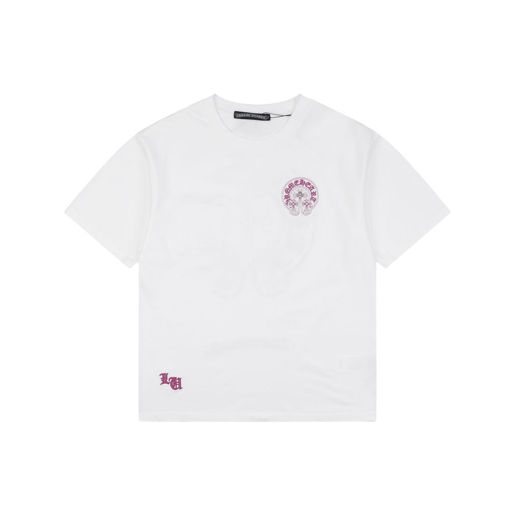 Chrome Hearts Pink Purple Sanskrit Cross Embroidered T-Shirt