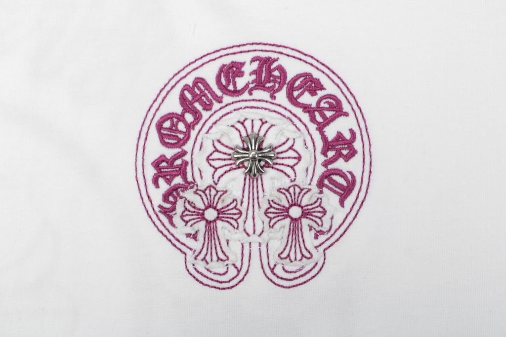 Chrome Hearts pink purple cross embroidered T-shirt