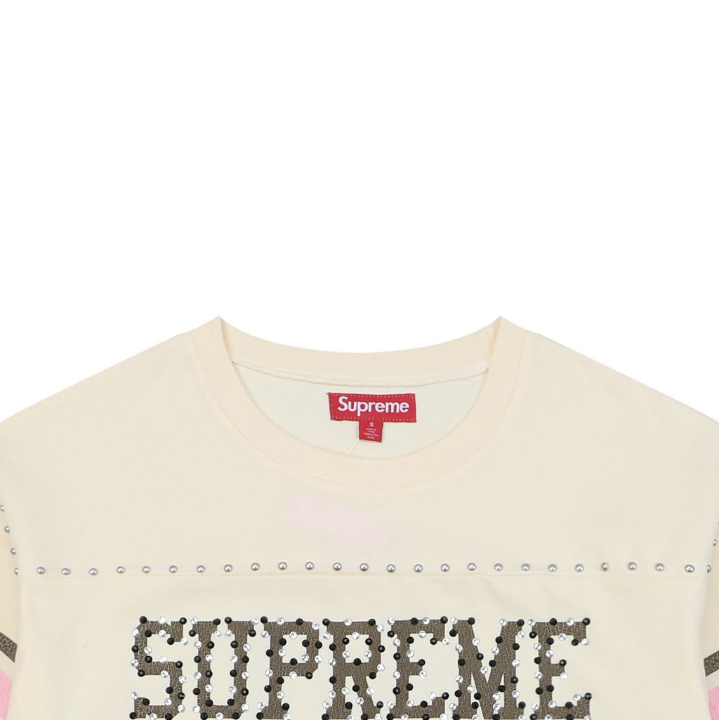 Supreme beige rhinestone football T-shirt