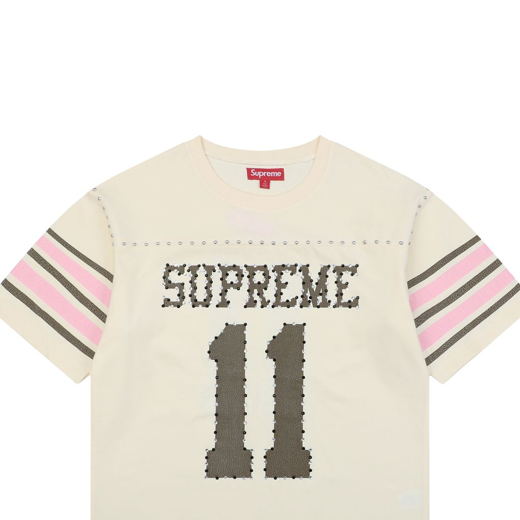 Supreme beige rhinestone football T-shirt