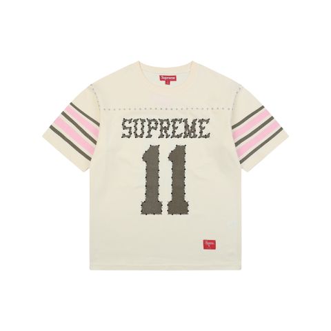 Supreme No. 11 Beige Rhinestone Football T-Shirt