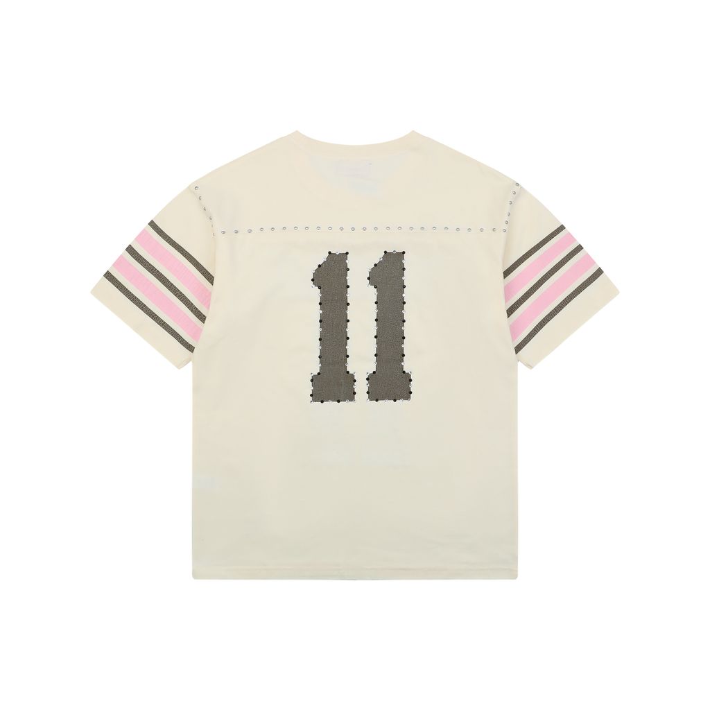 Supreme No. 11 Beige Rhinestone Football T-Shirt