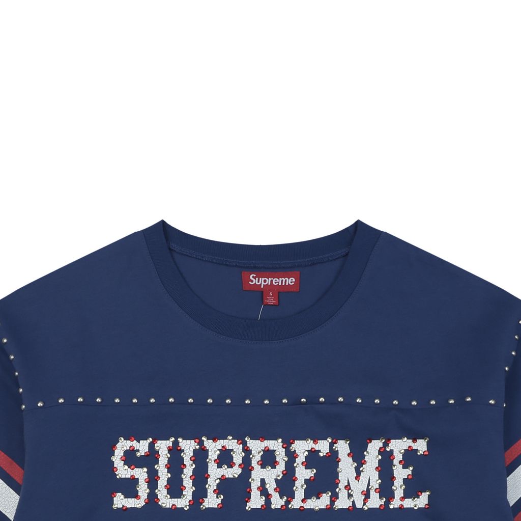 Blue rhinestone streetwear jersey T-shirt