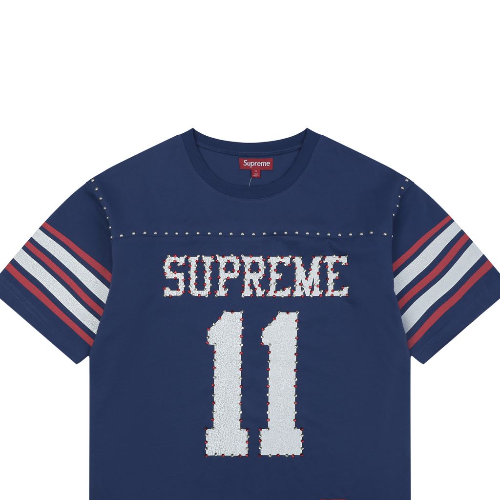 Blue rhinestone streetwear jersey T-shirt