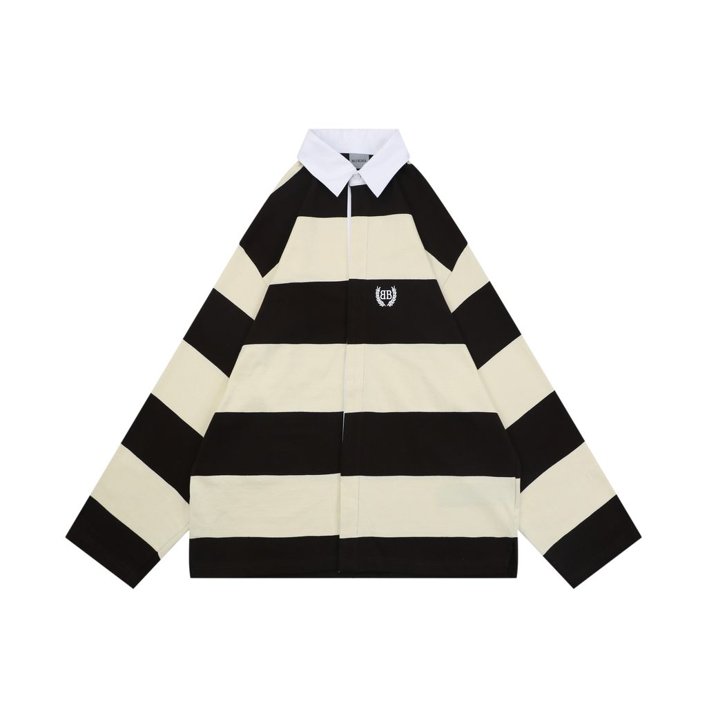 Balenciaga brown striped long sleeve polo