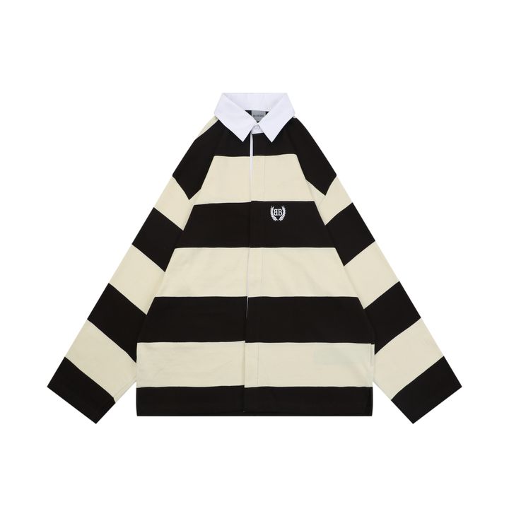 Balenciaga brown striped long sleeve polo