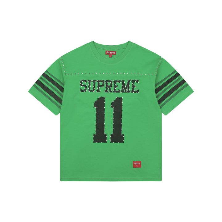 Supreme green rhinestone football T-shirt