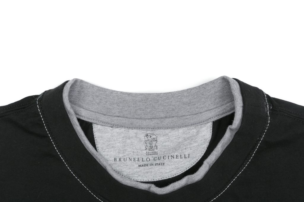 Black marled-grey panelled cotton tee