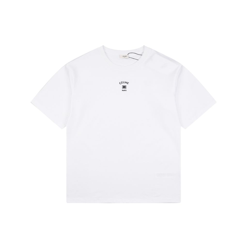 Celine Triomphe Paris Embroidered Cotton T-Shirt