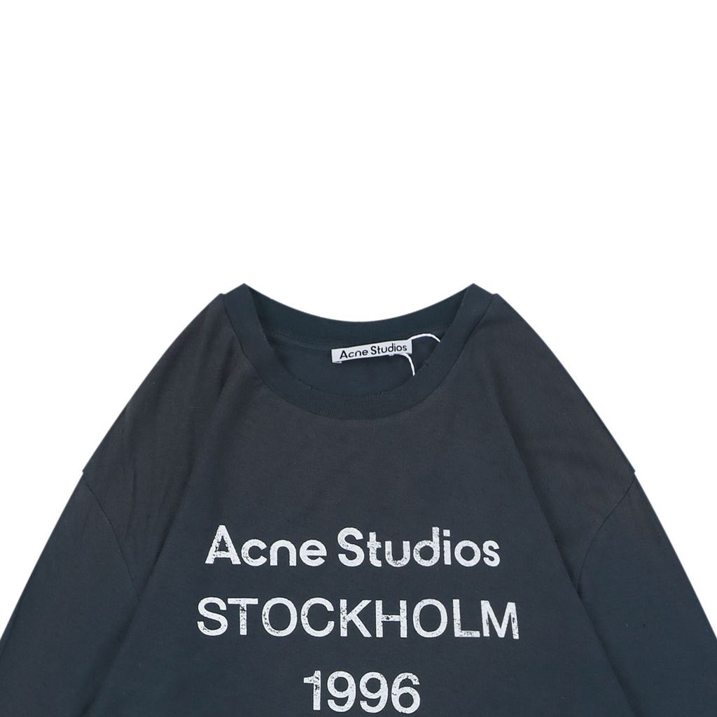 Navy cotton linen distressed cropped tee