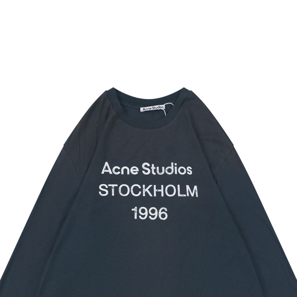 Navy cotton linen distressed cropped tee