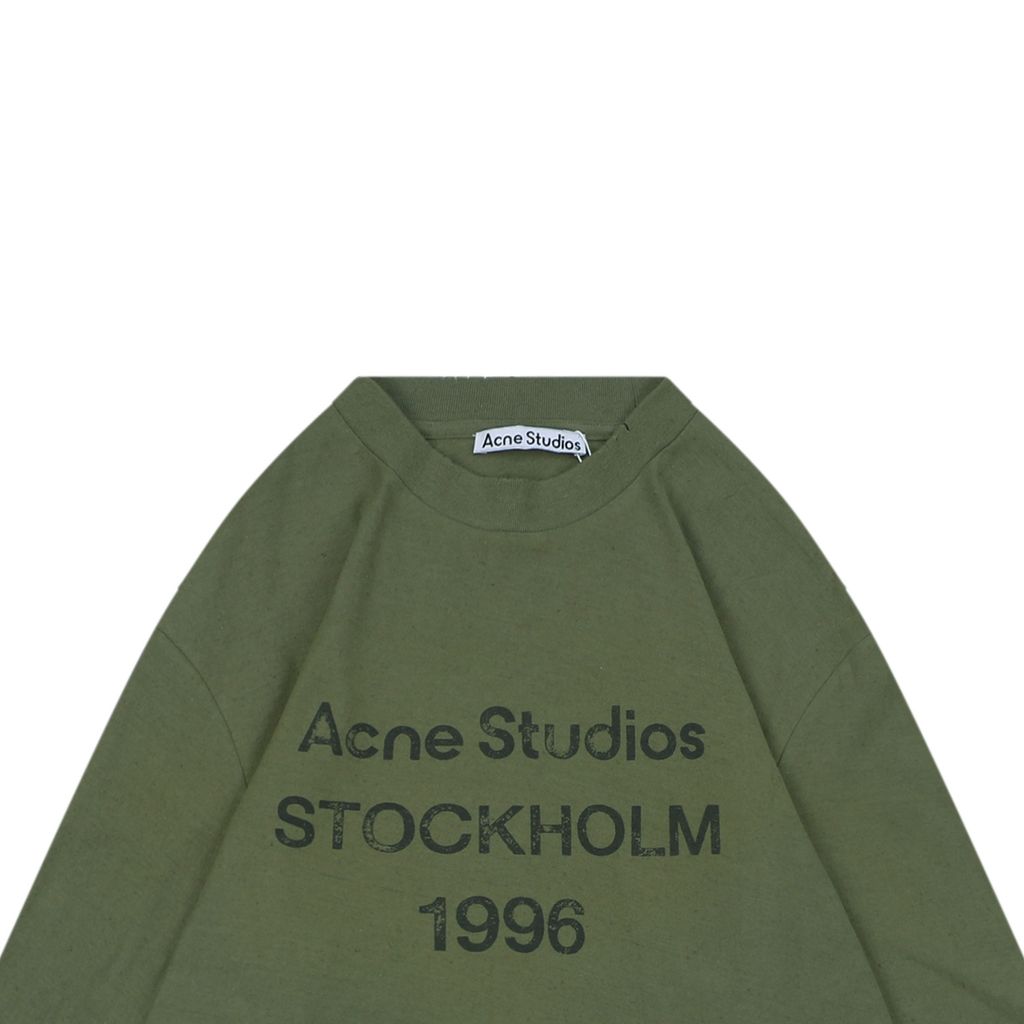Green cotton linen distressed cropped tee
