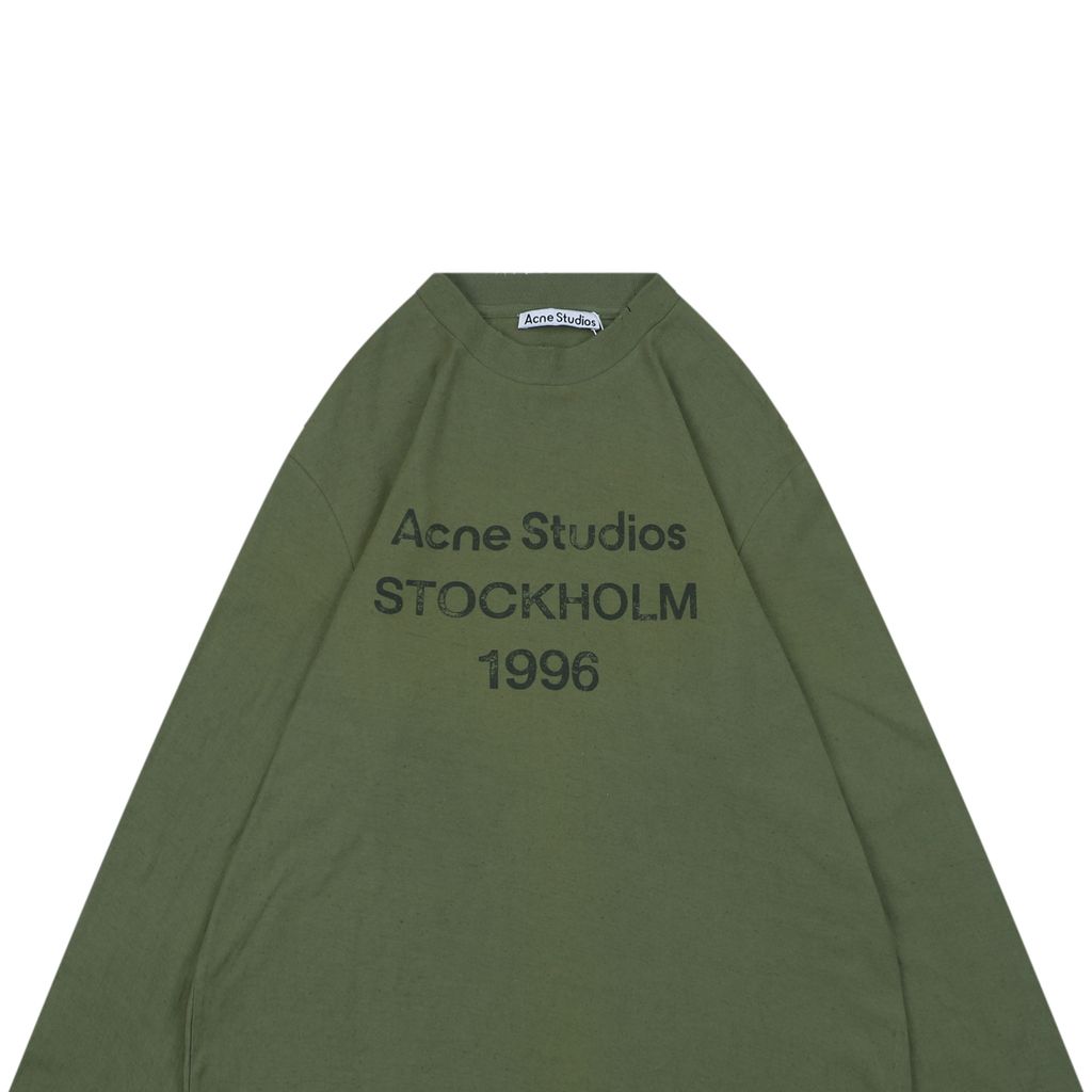 Green cotton linen distressed cropped tee