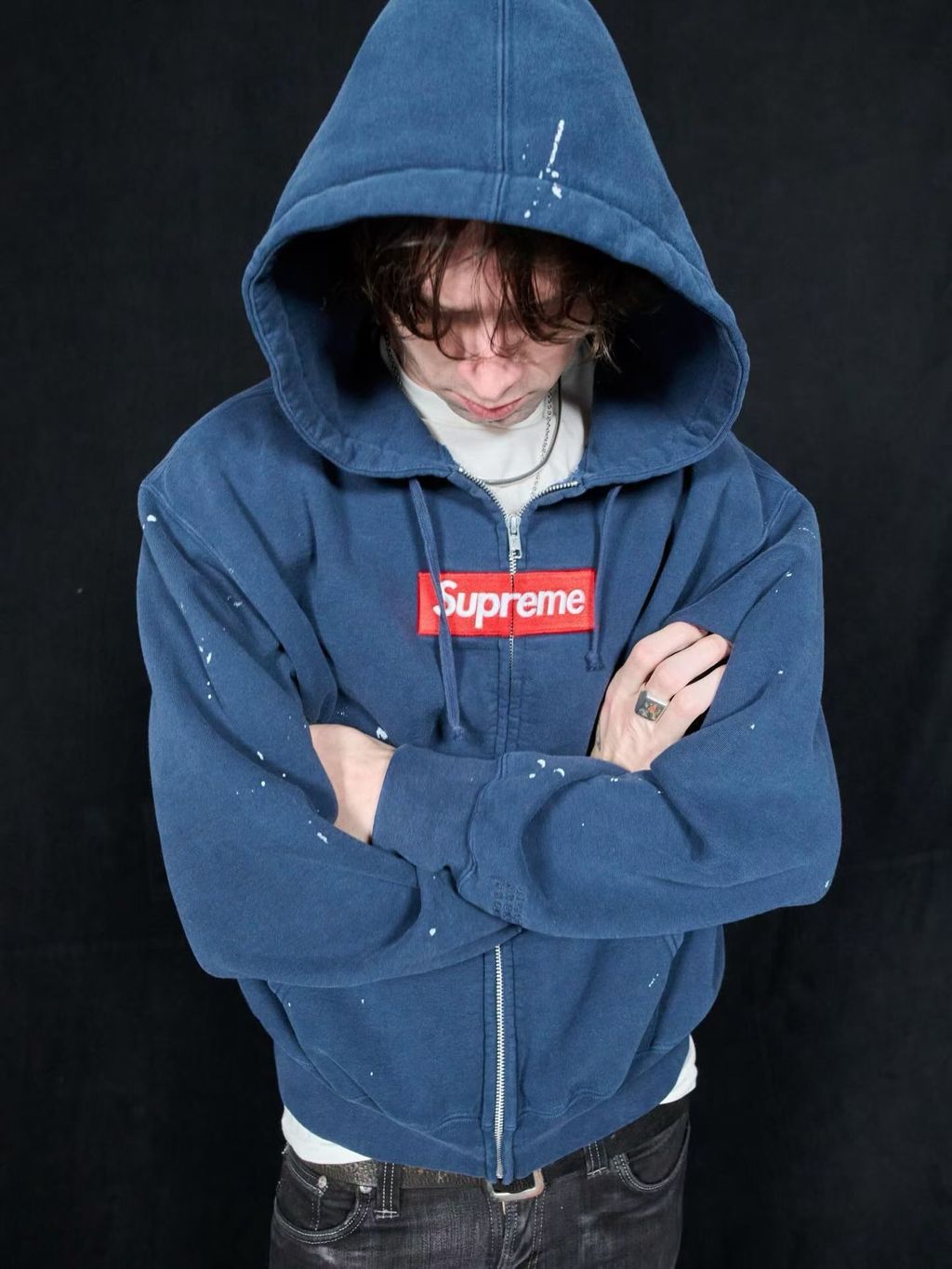 Oversized embroidered splatter cotton hoodie