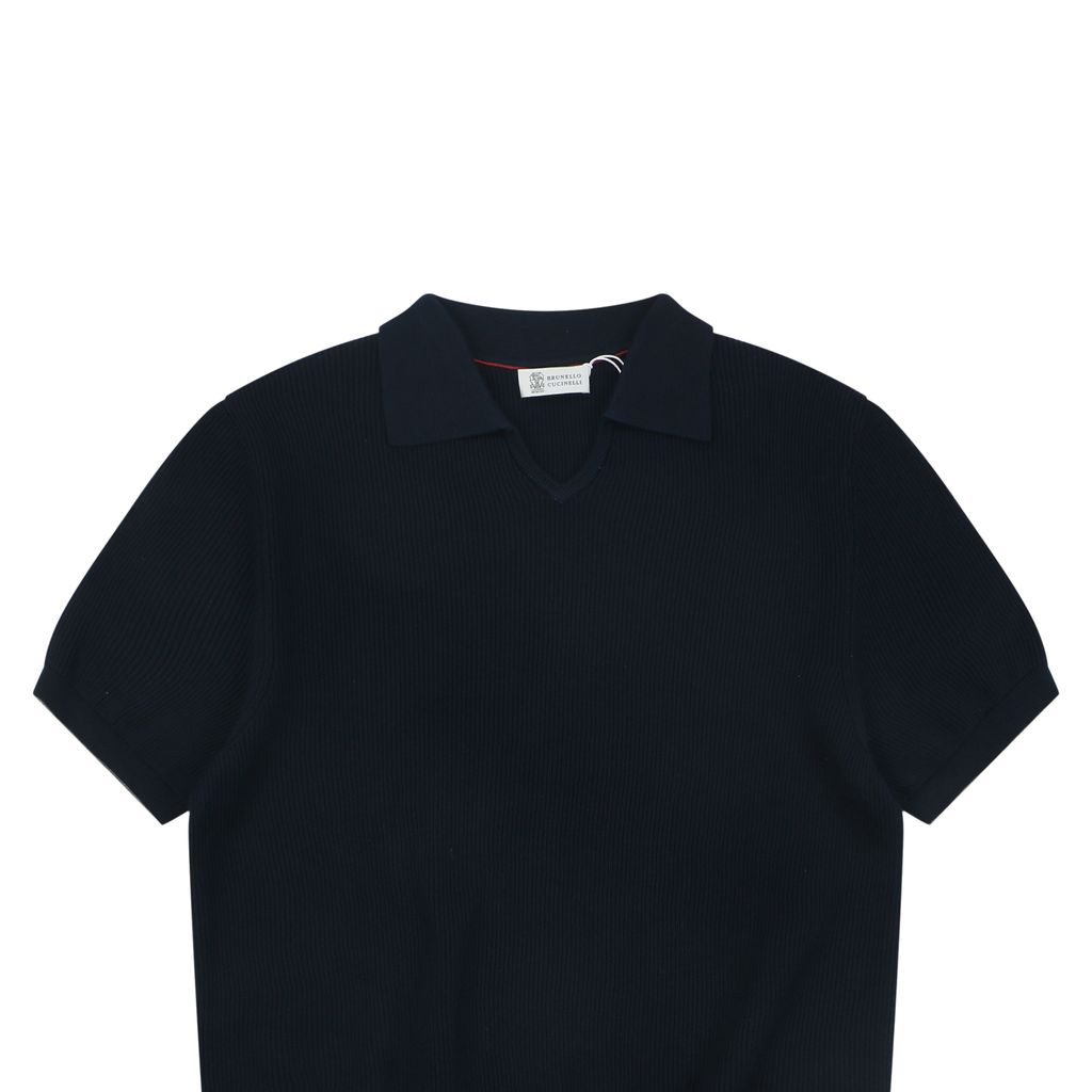 Fine ribbed cotton open-neck polo