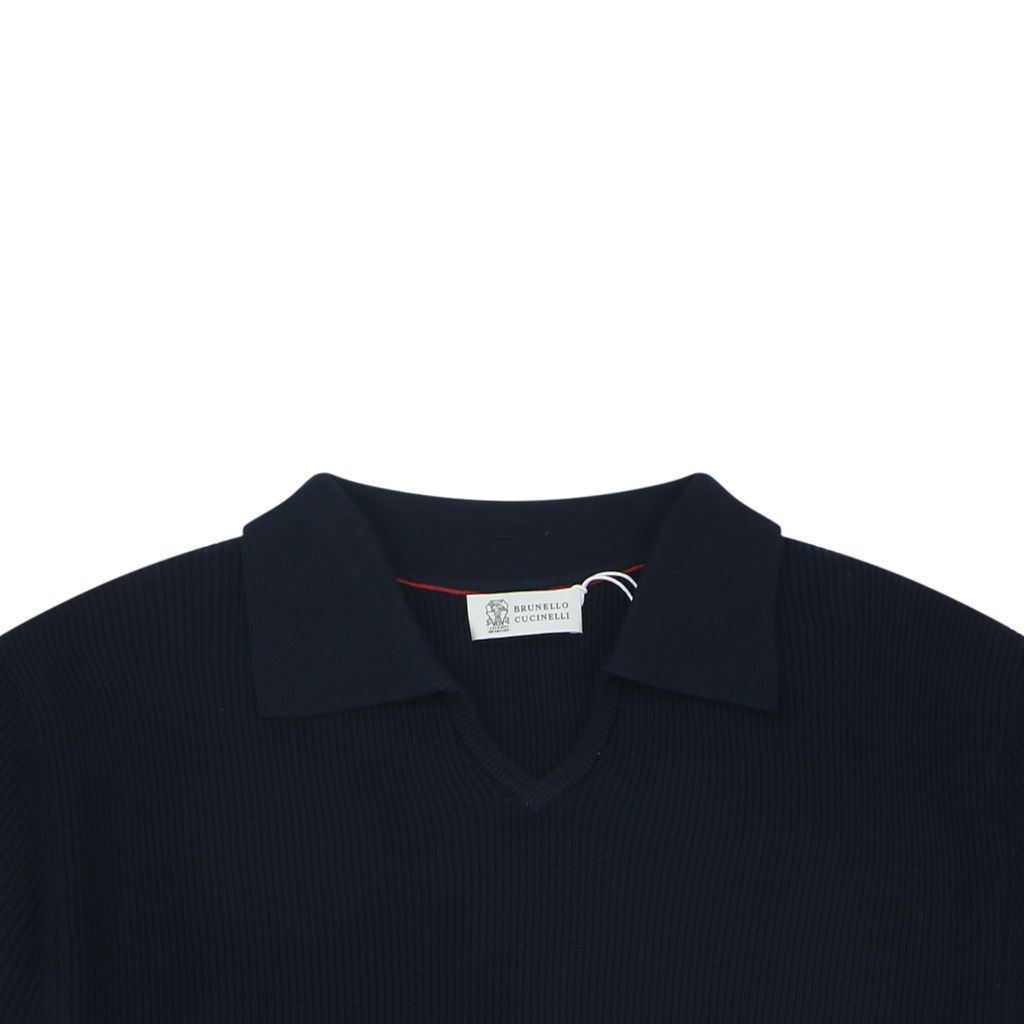 Fine ribbed cotton open-neck polo