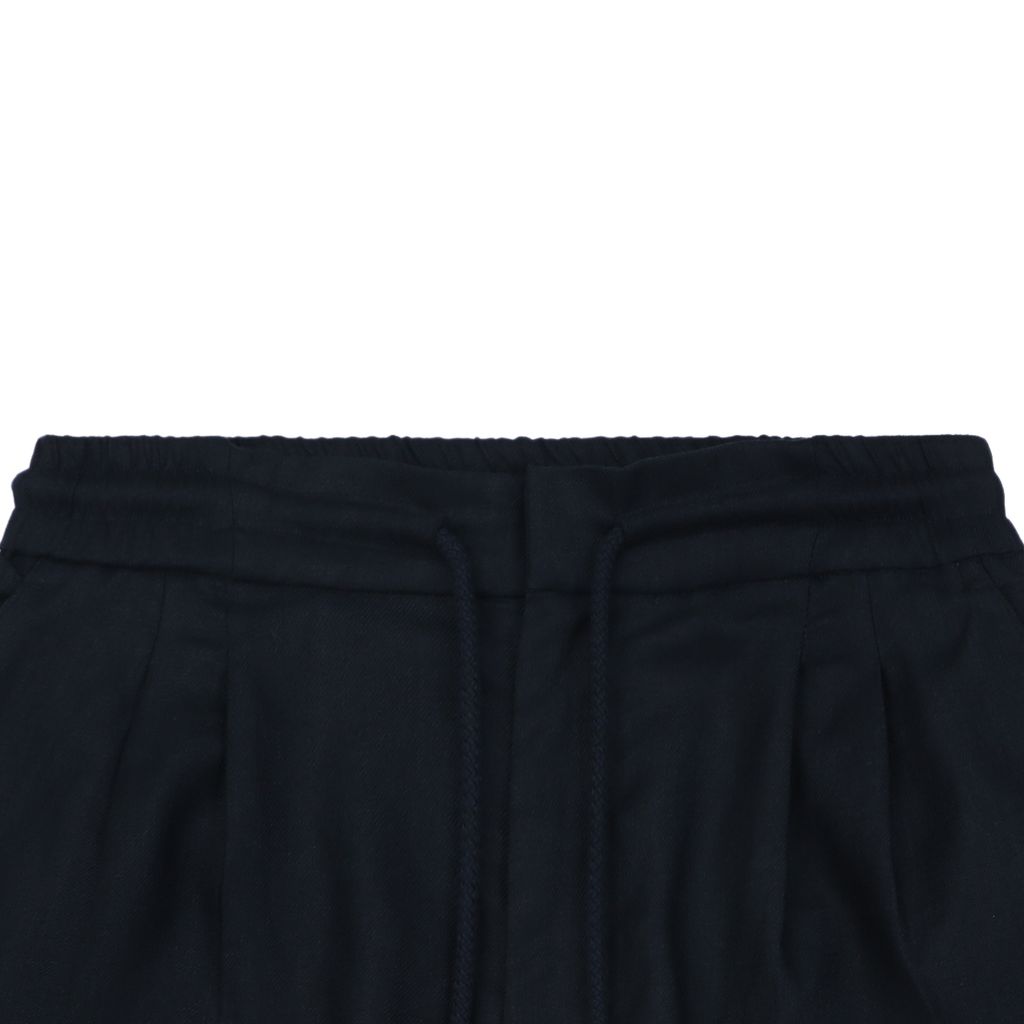 Double-pleat drawstring Bermuda shorts