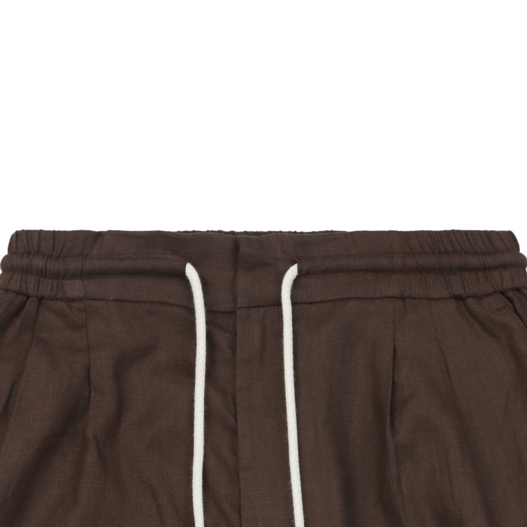 Coffee brown double-pleat Bermuda shorts