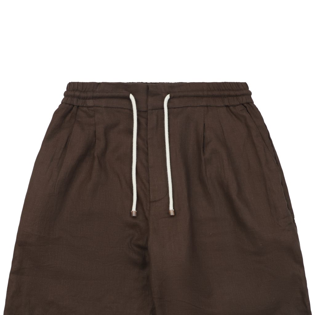 Coffee brown double-pleat Bermuda shorts