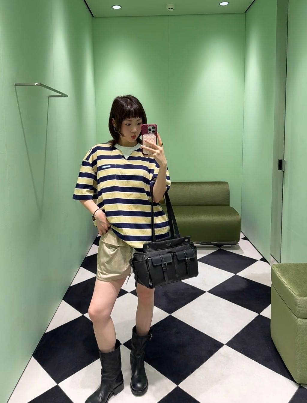 Yellow oversized unisex striped T-shirt