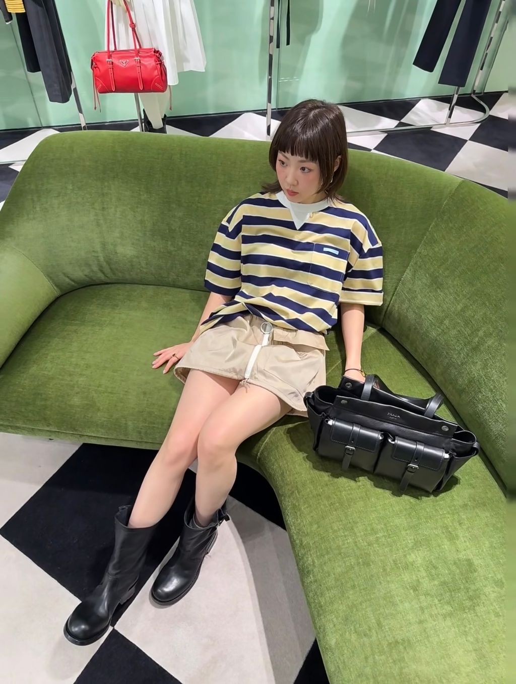 Yellow oversized unisex striped T-shirt