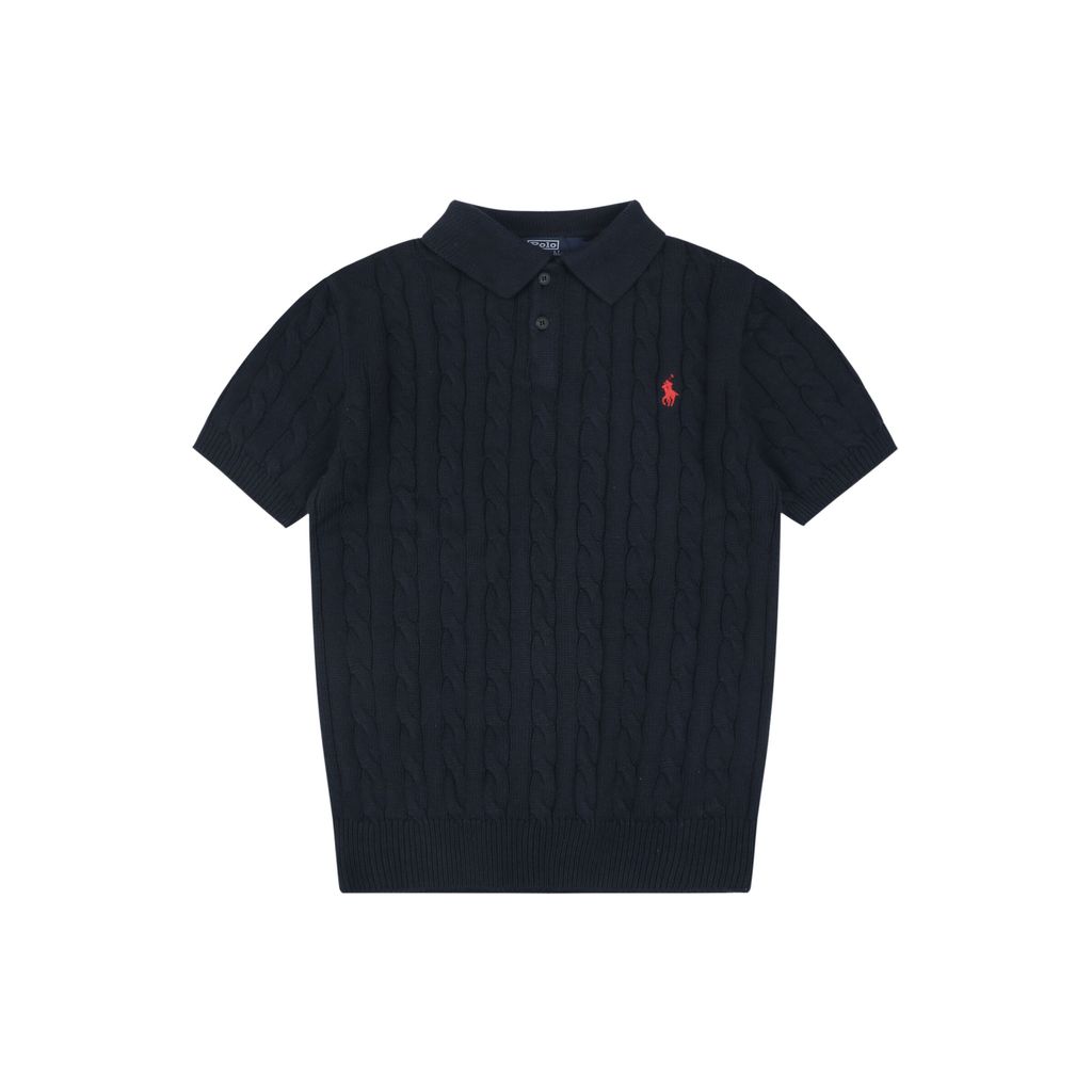 Ralph Lauren navy cable-knit polo shirt