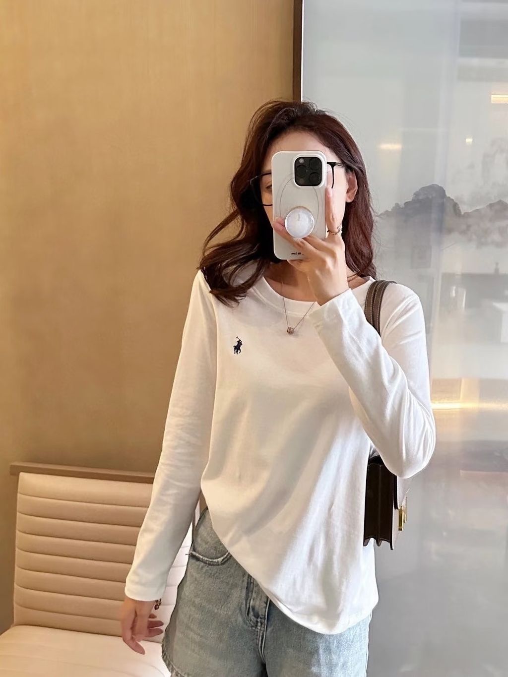 Relaxed embroidered unisex long sleeve top