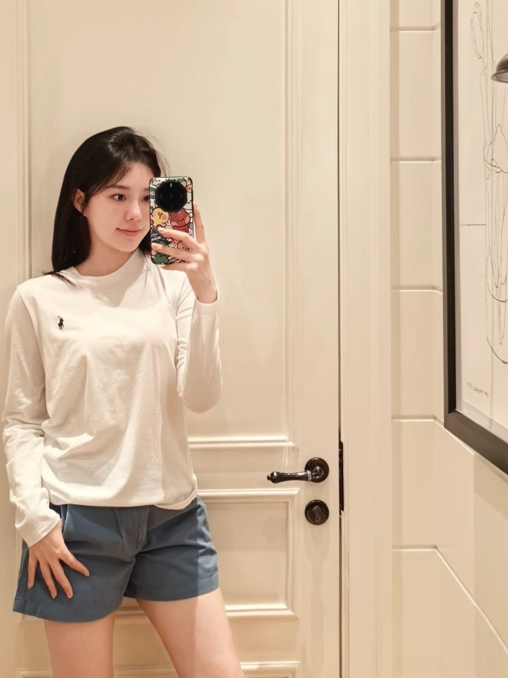 Relaxed embroidered unisex long sleeve top