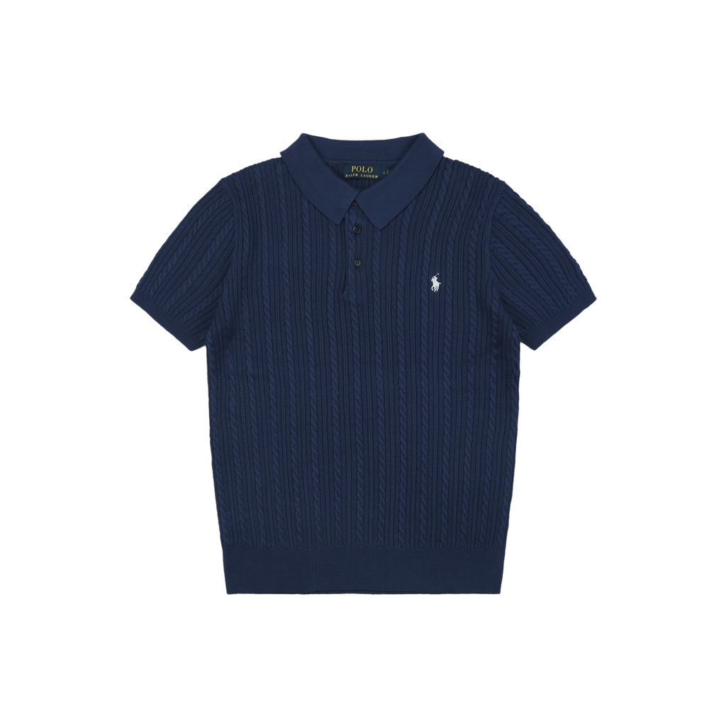 Ralph Lauren navy fine cable-knit polo