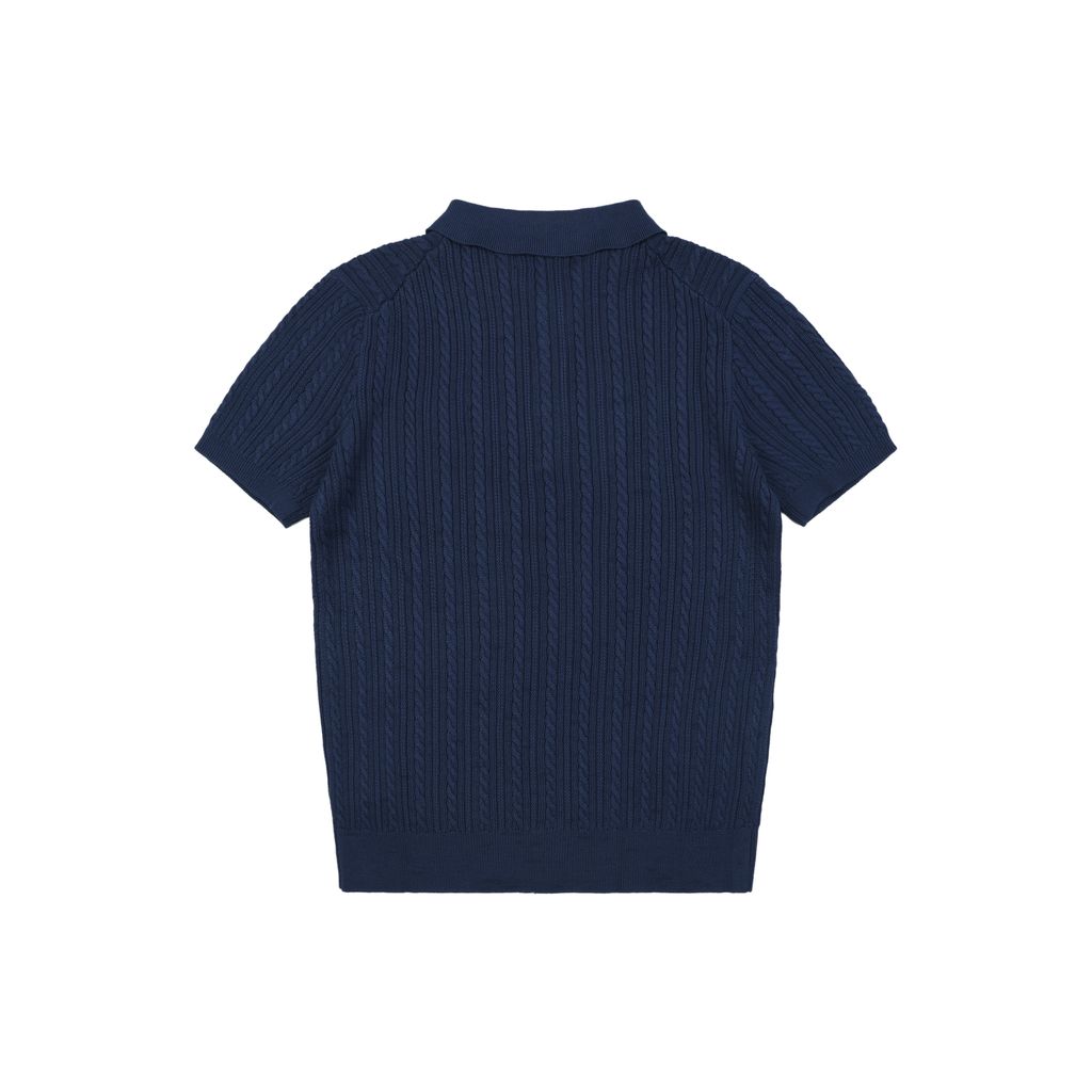 Ralph Lauren navy fine cable-knit polo