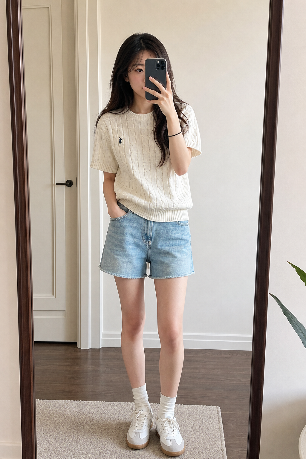 Unisex beige black cable-knit shirt