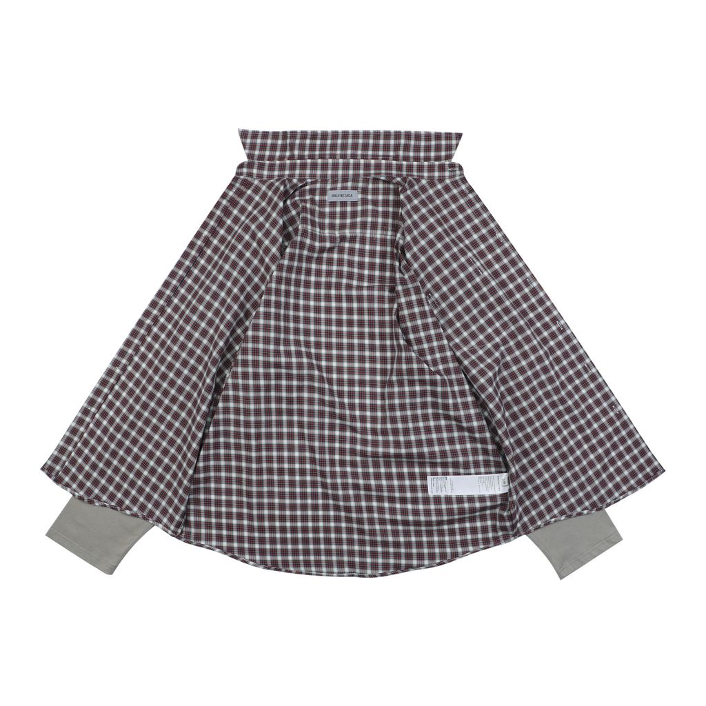 Faux two-piece check long sleeve overshirt