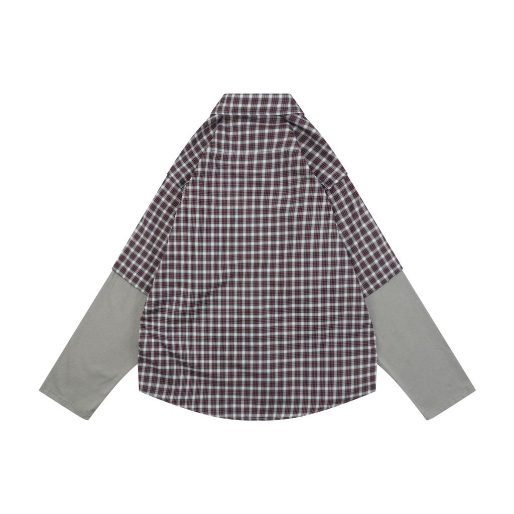 Balenciaga red grey layered plaid shirt