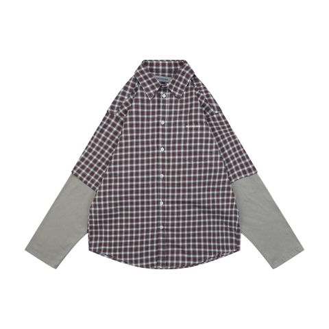Balenciaga red grey layered plaid shirt