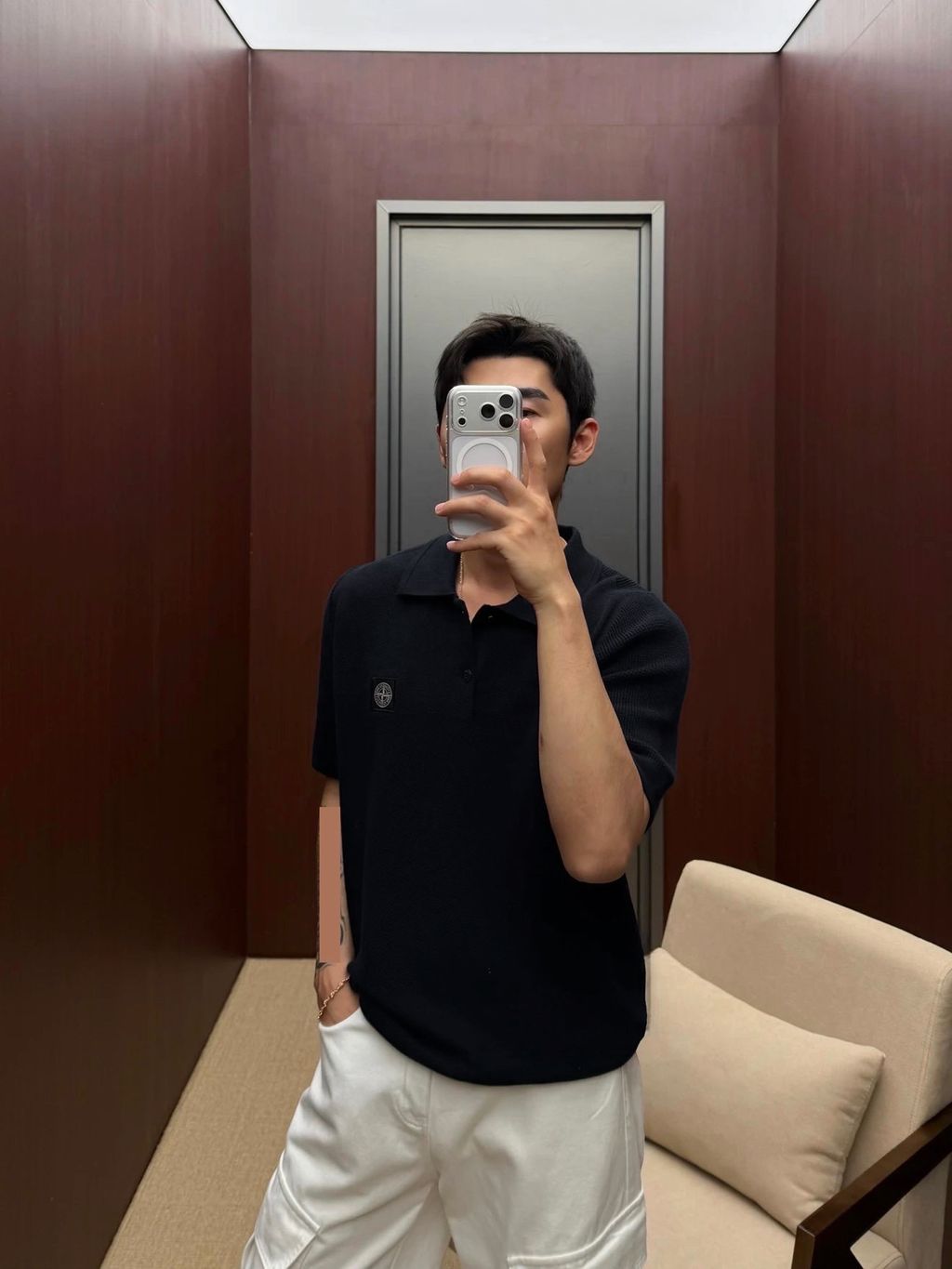 unisex jacquard knit technical polo