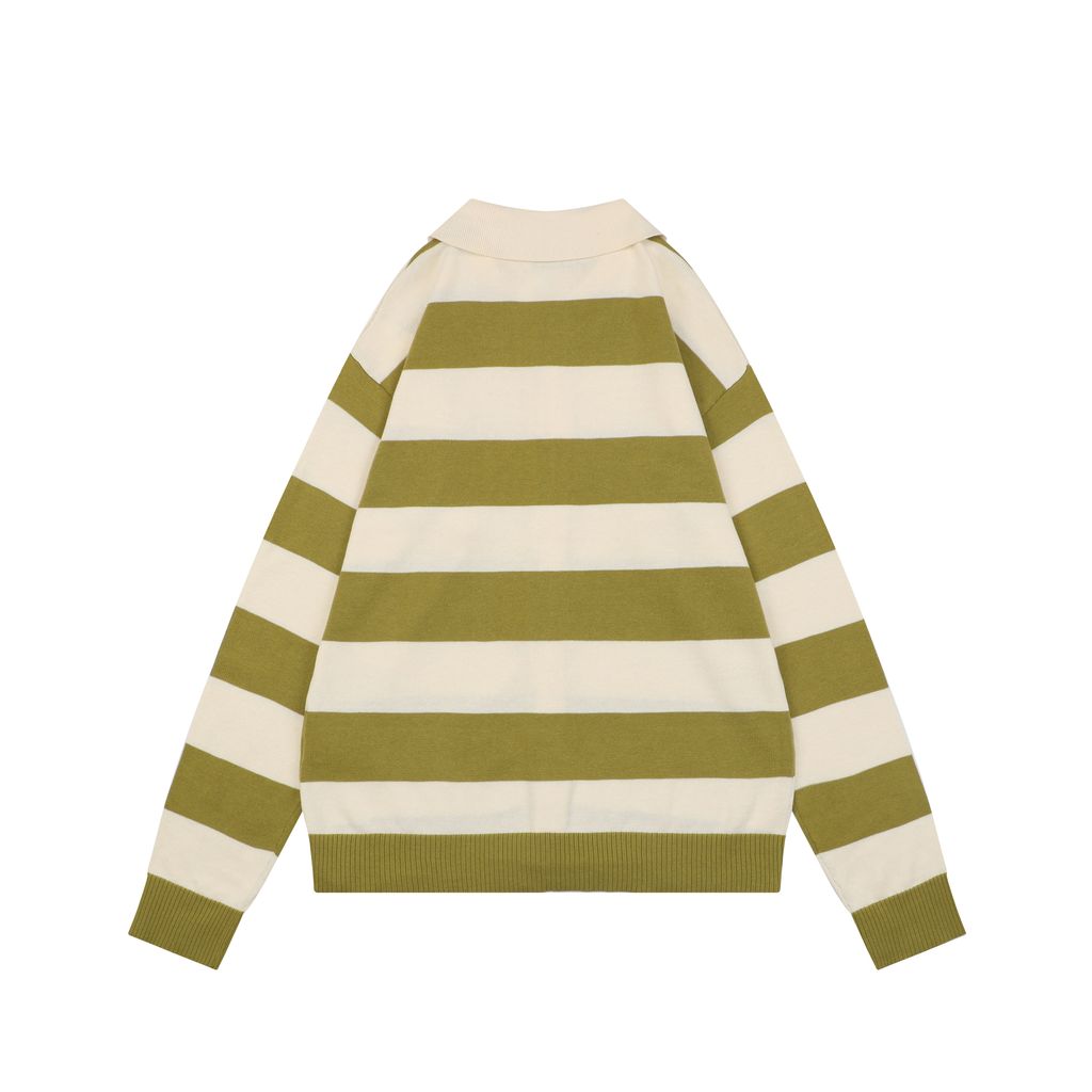 AMI green beige striped knit cardigan