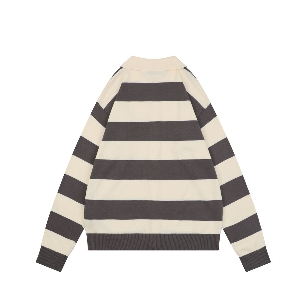 AMI grey beige striped knit cardigan