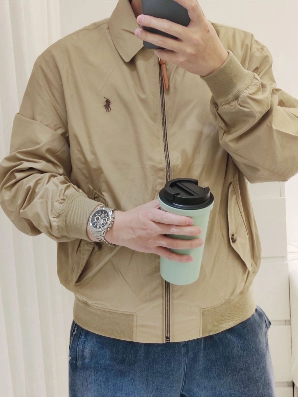 Unisex ribbed khaki casual jacket