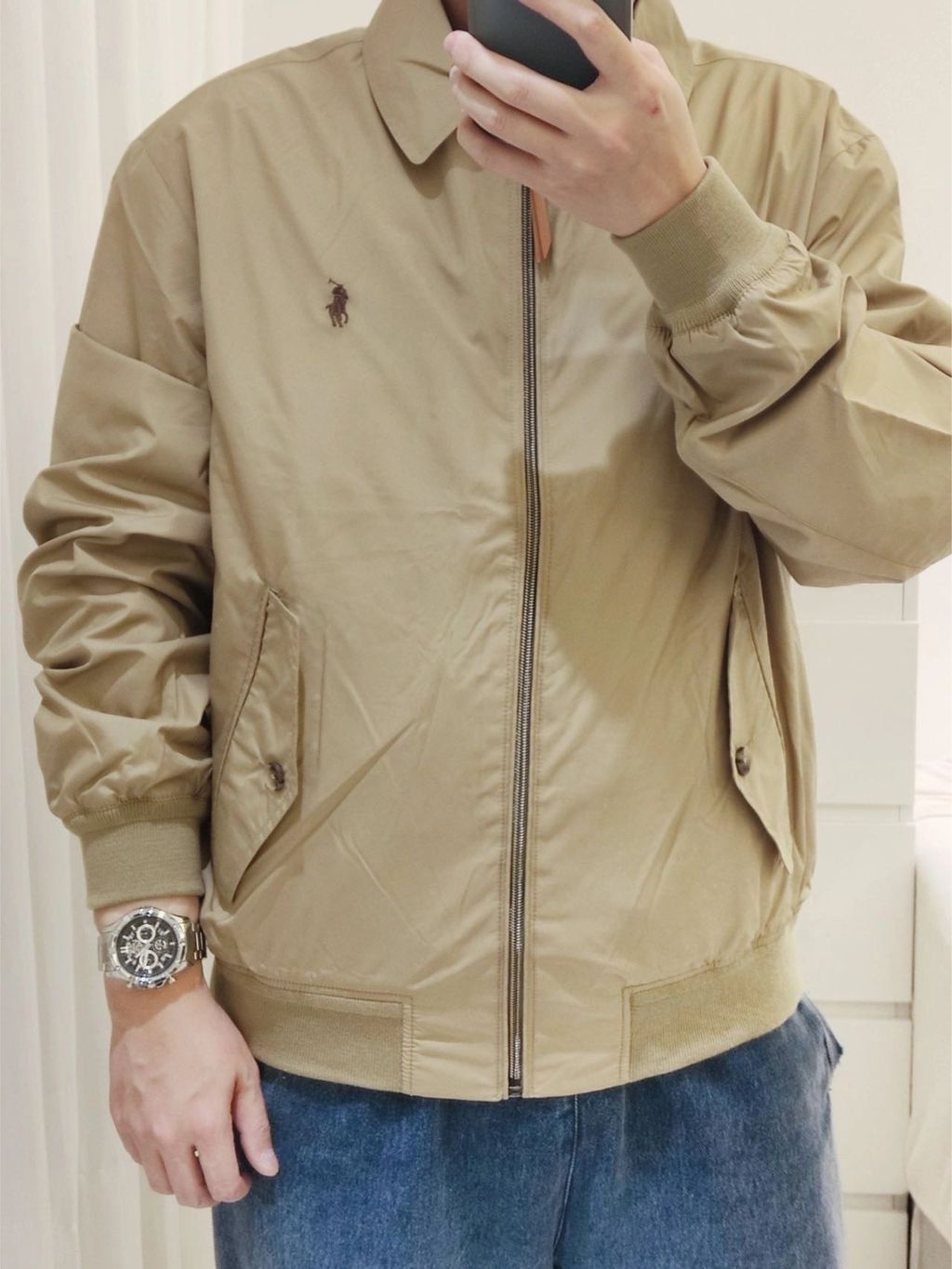 Unisex ribbed khaki casual jacket