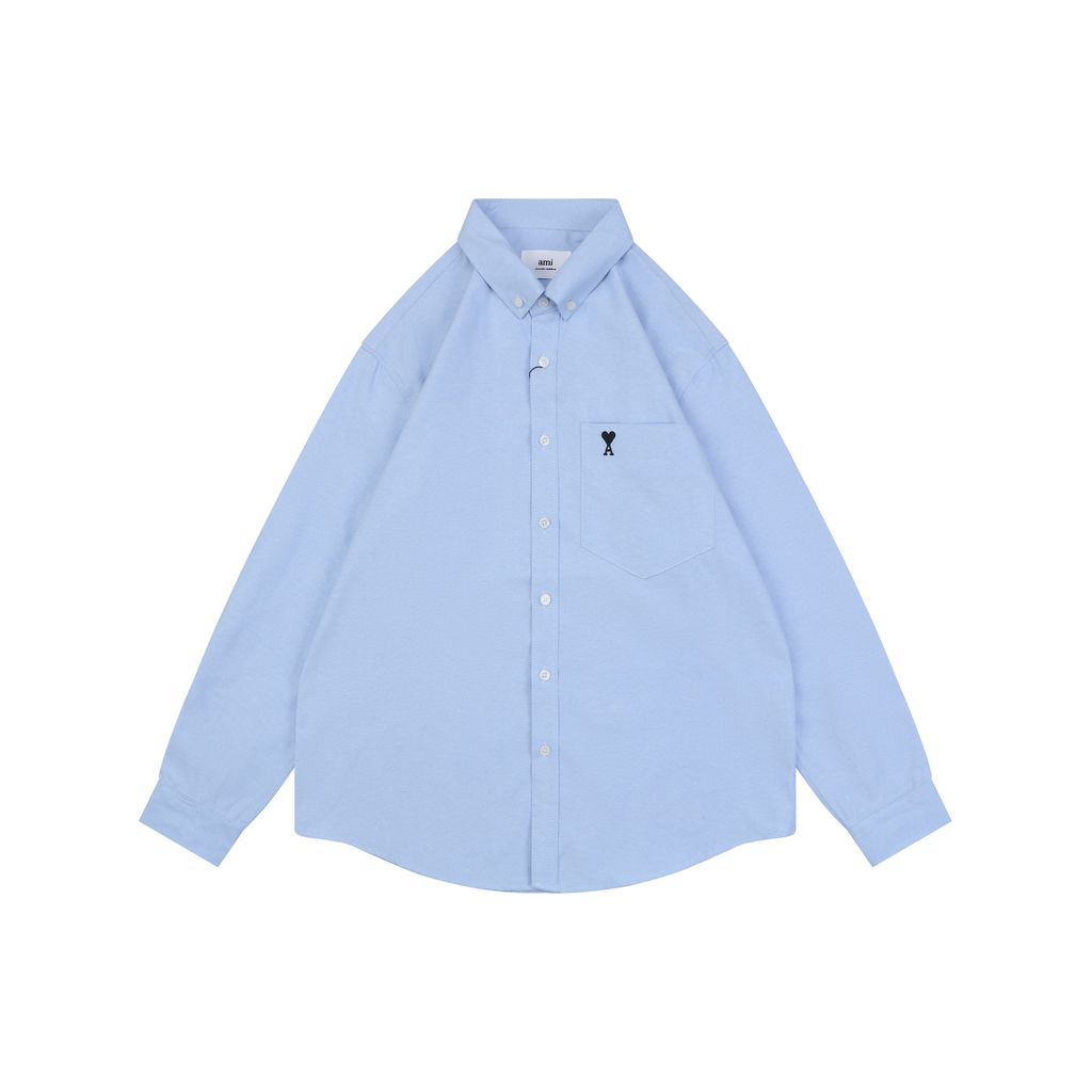 AMI sky blue black heart Oxford shirt
