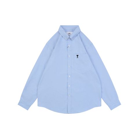 AMI sky blue black heart Oxford shirt