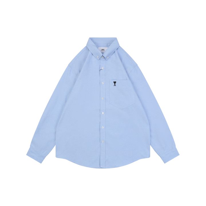 AMI sky blue black heart Oxford shirt