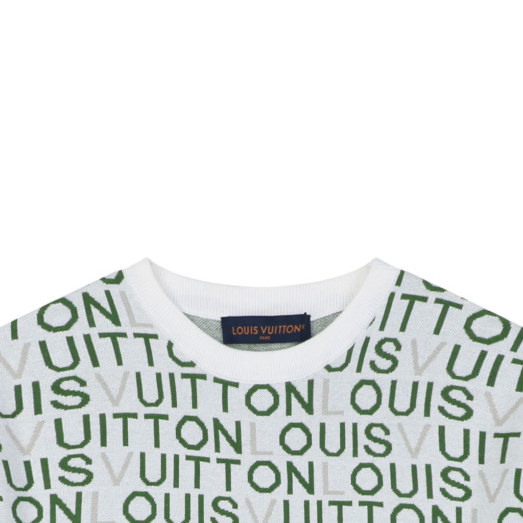Ivory dark green letter pattern tee