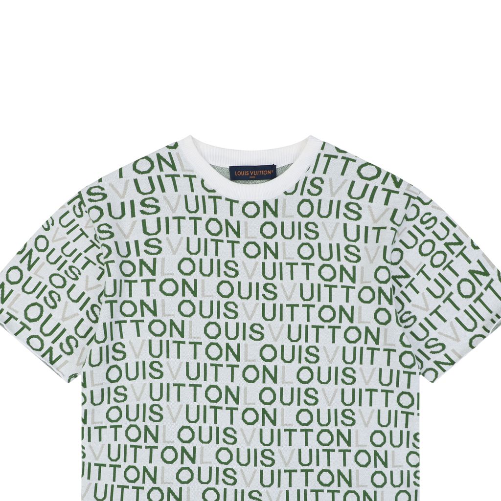 Ivory dark green letter pattern tee