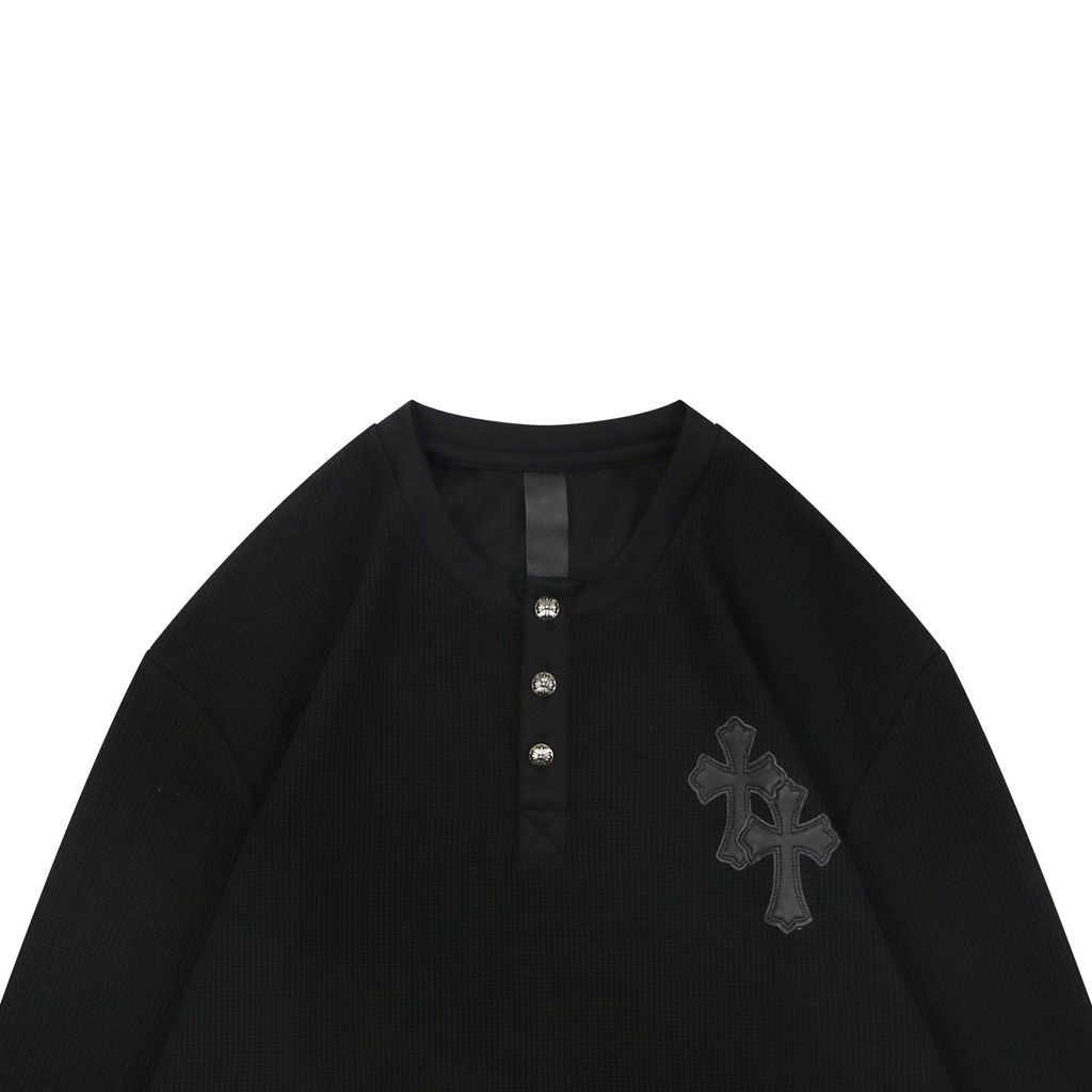 Goat leather cross patch cotton shirt