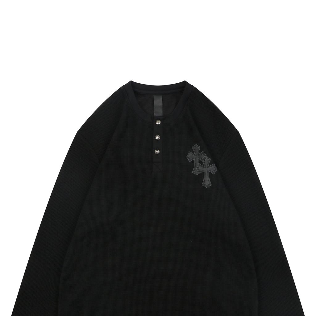 Goat leather cross patch cotton shirt