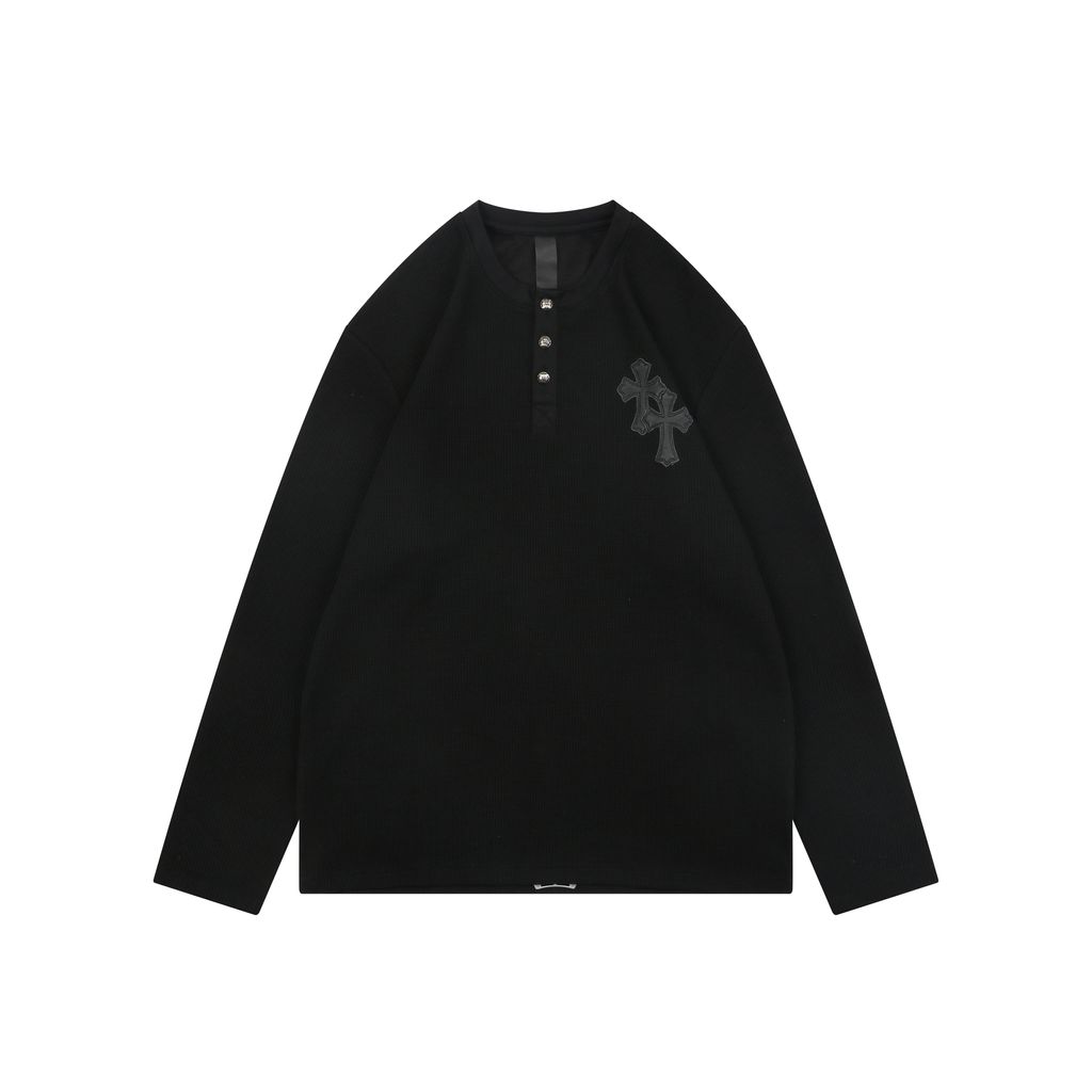 Chrome Hearts black waffle Henley long sleeve